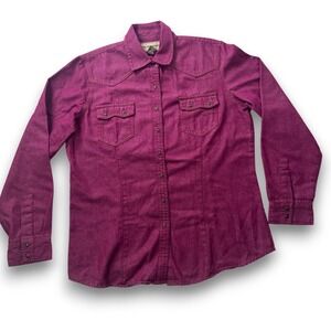 Bit & Bridle Women Magenta Purple Western Snap Front Denim Shirt Medium Long Slv